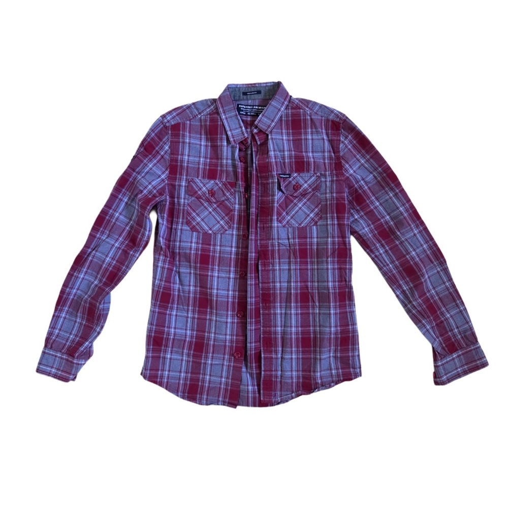 Superdry Men's Burgundy Plaid Button Down Shirt
